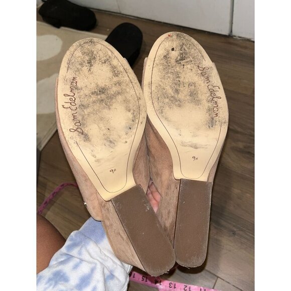 Sam Edelman Beige Open-Toe Slip On Suede Wedge Heeled Mules Women's Size 9 - Picture 5 of 8